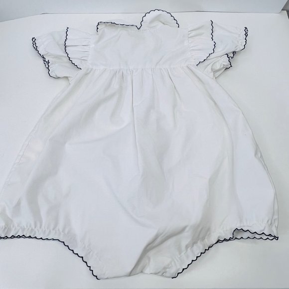 Vintage Nanette Sailor Baby One Piece Embroidered Scalloped Edge Sail Boat - Picture 3 of 8